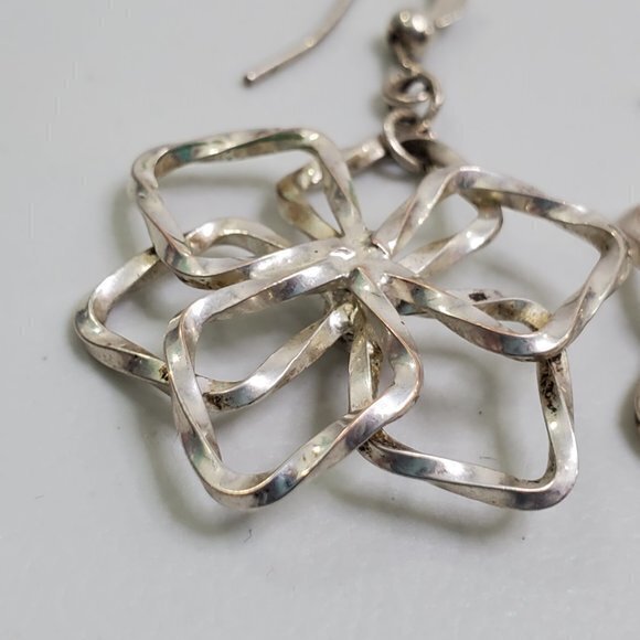 Floral Earrings Silver Tone Twist Rhinestone Dangl - Picture 10 of 11